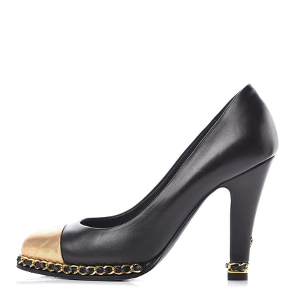 Chanel Lambskin Chain Around Cap Toe Pumps 36.5 Black Gold 1 of 13