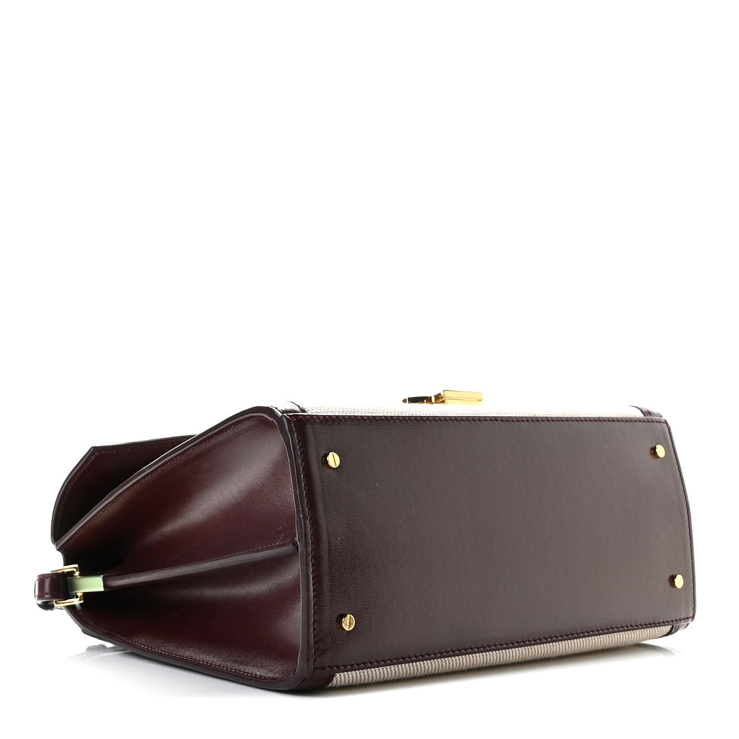 Saint Laurent Canvas Calfskin Medium Classic Monogram Cassandra Top Handle Natural Dark Legion Red 4 of 10