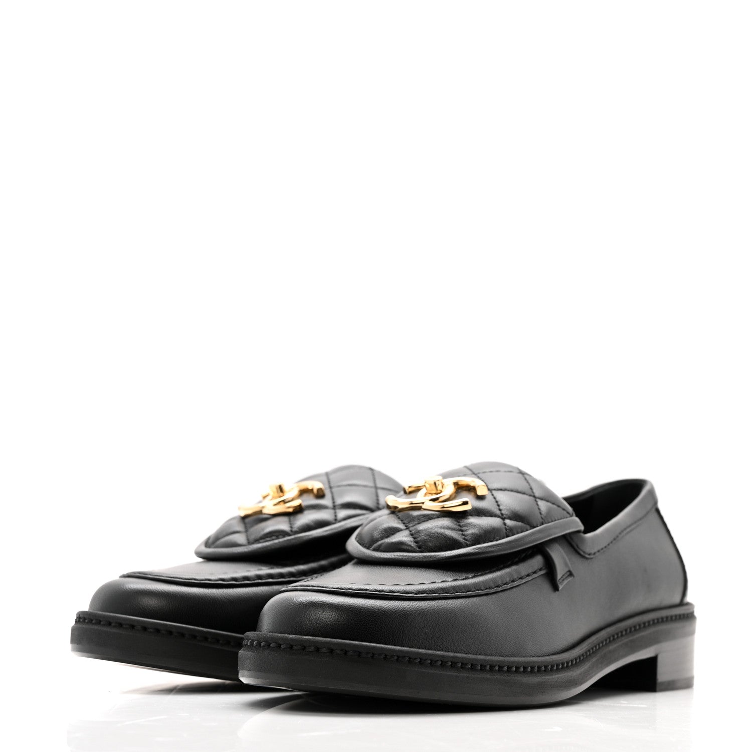 Chanel Lambskin Quilted CC Turnlock Loafers 38 Black 5 of 10