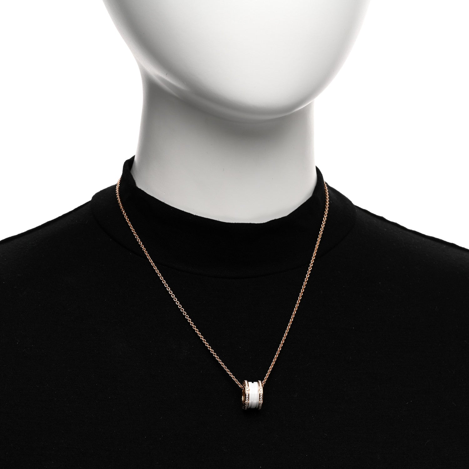Bulgari 18K Rose Gold White Ceramic Diamond B.Zero1 Pendant Necklace 2 of 6