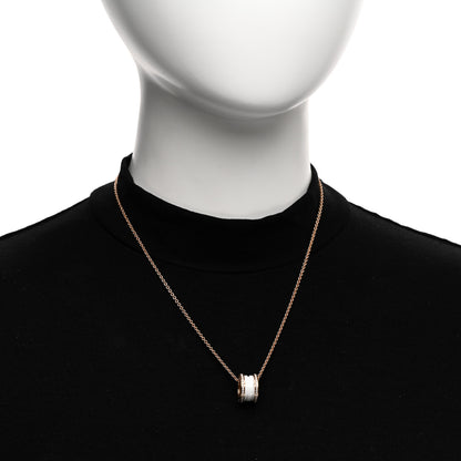 Bulgari 18K Rose Gold White Ceramic Diamond B.Zero1 Pendant Necklace 2 of 6