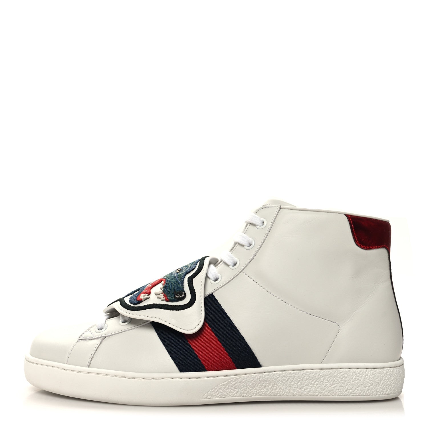 Gucci Calfskin Web Wolf Removable Patches Mens Ace High Top Sneakers 8.5 White 1 of 9
