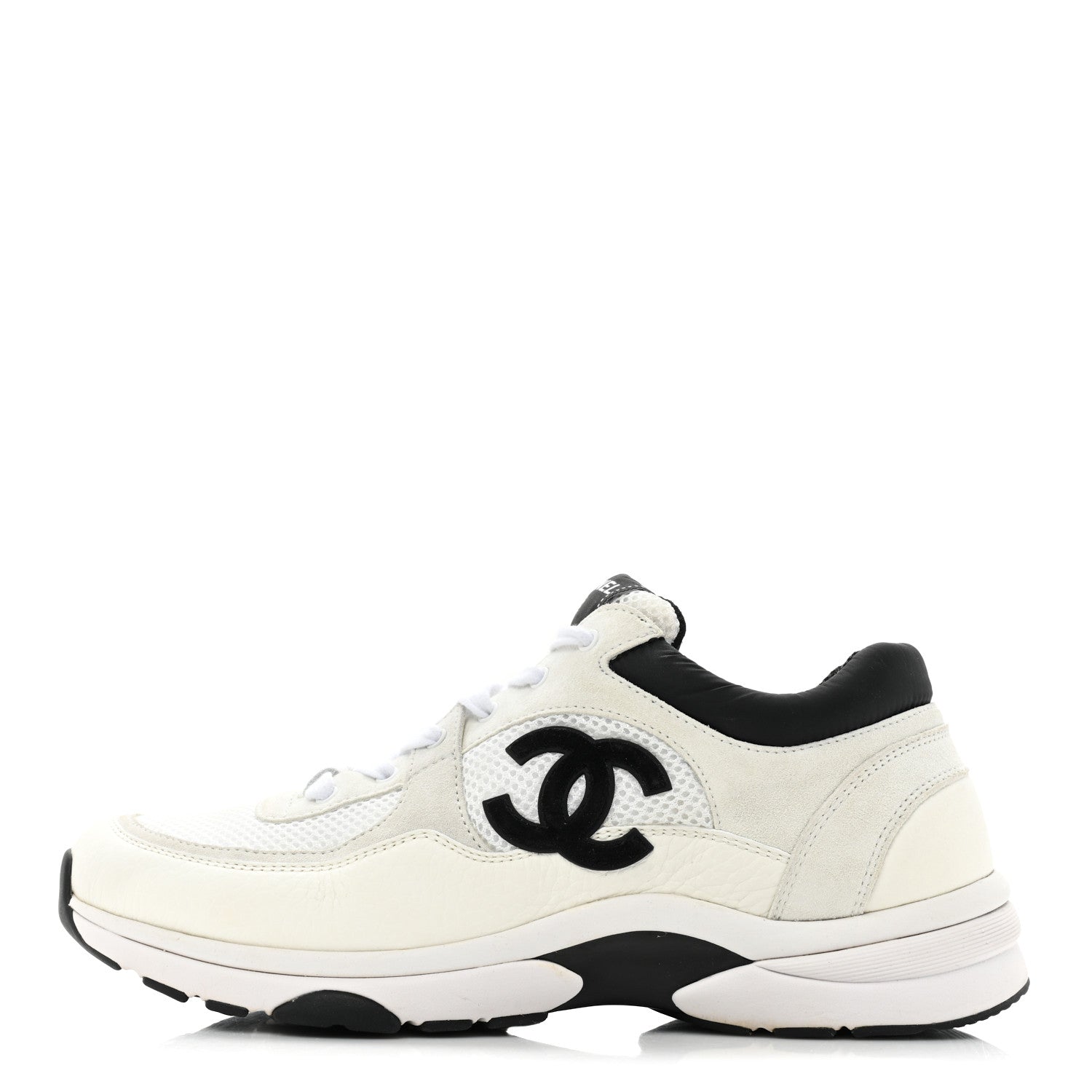 Chanel Mesh Suede Calfskin Grained Calfskin Womens CC Sneakers 41 White Black 1 of 8