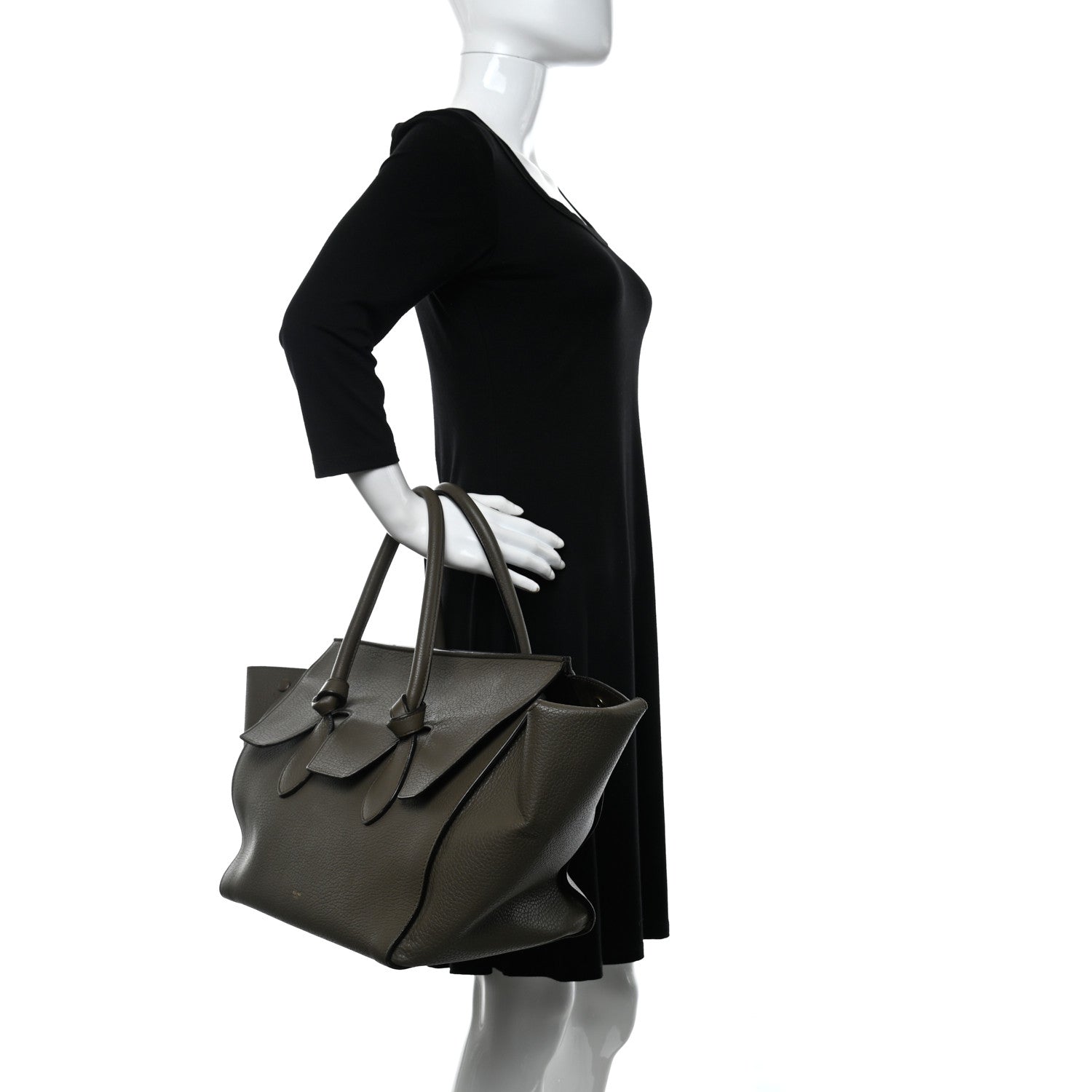 Celine Crisped Calfskin Large Tie Knot Tote Dark Khaki 2 of 13