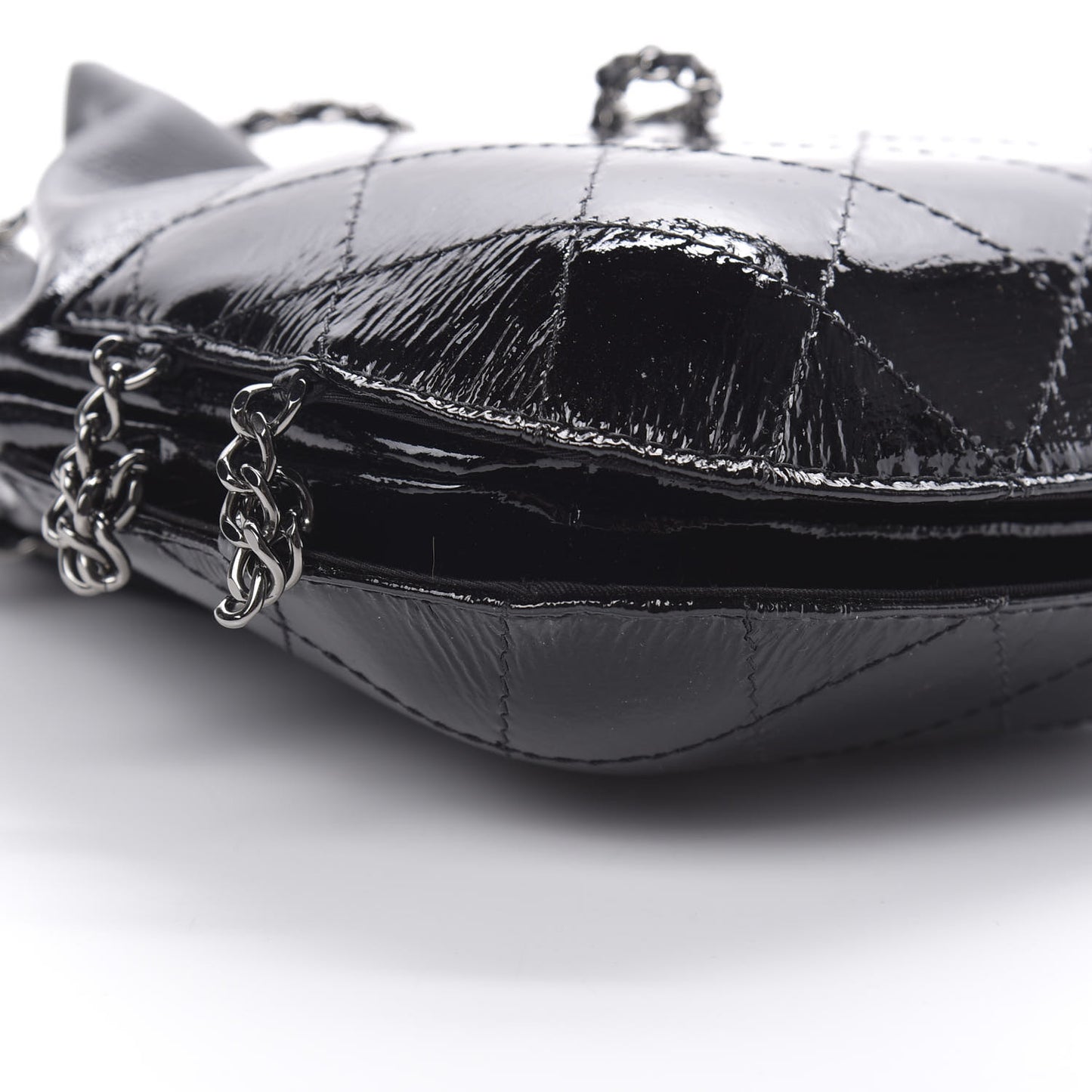 Patent Goatskin Quilted Small Gabrielle Bucket Black