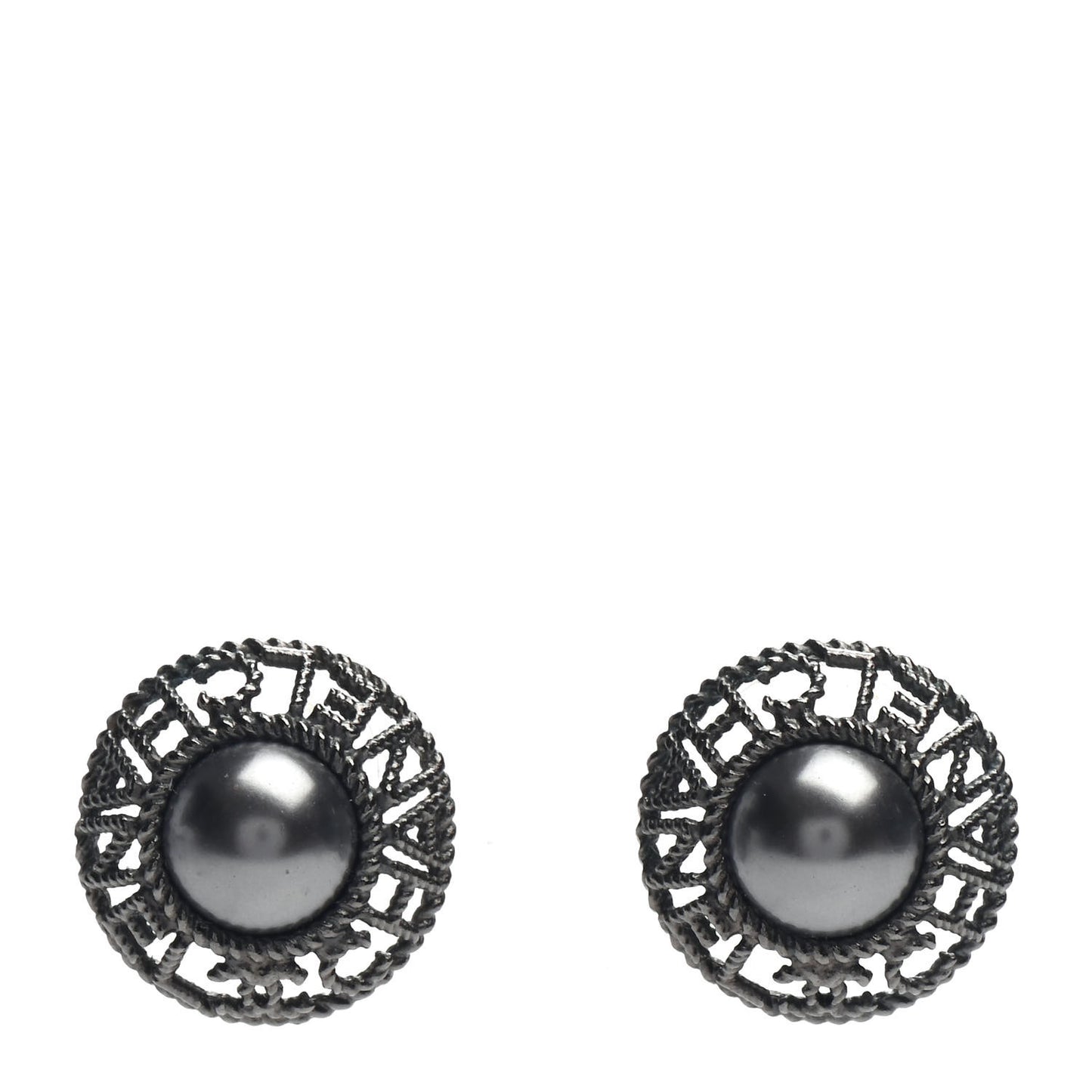 Pearl CC Round Earrings Ruthenium Dark Grey