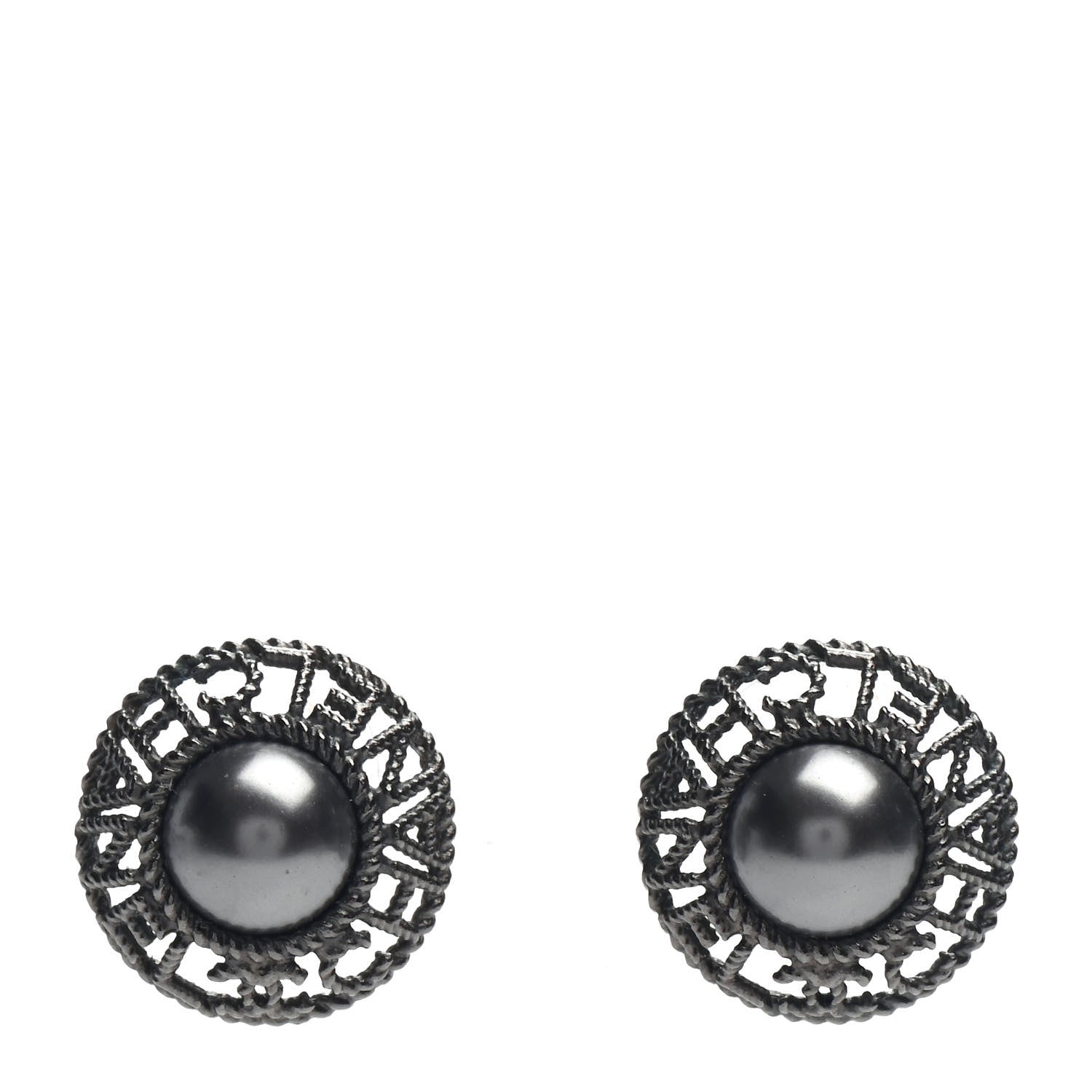 Chanel Pearl CC Round Earrings Ruthenium Dark Grey 1 of 4
