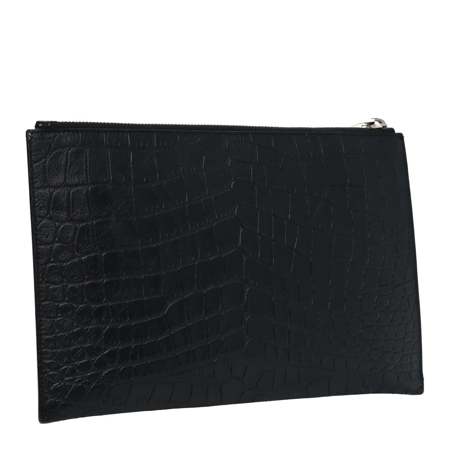 Calfskin Crocodile Embossed Zip Mini Tablet Sleeve Black