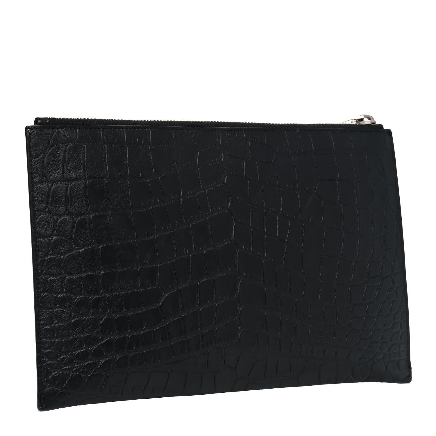 Saint Laurent Calfskin Crocodile Embossed Zip Mini Tablet Sleeve Black 2 of 5
