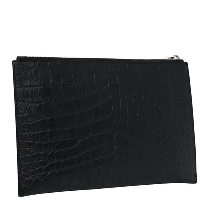 Saint Laurent Calfskin Crocodile Embossed Zip Mini Tablet Sleeve Black 2 of 5