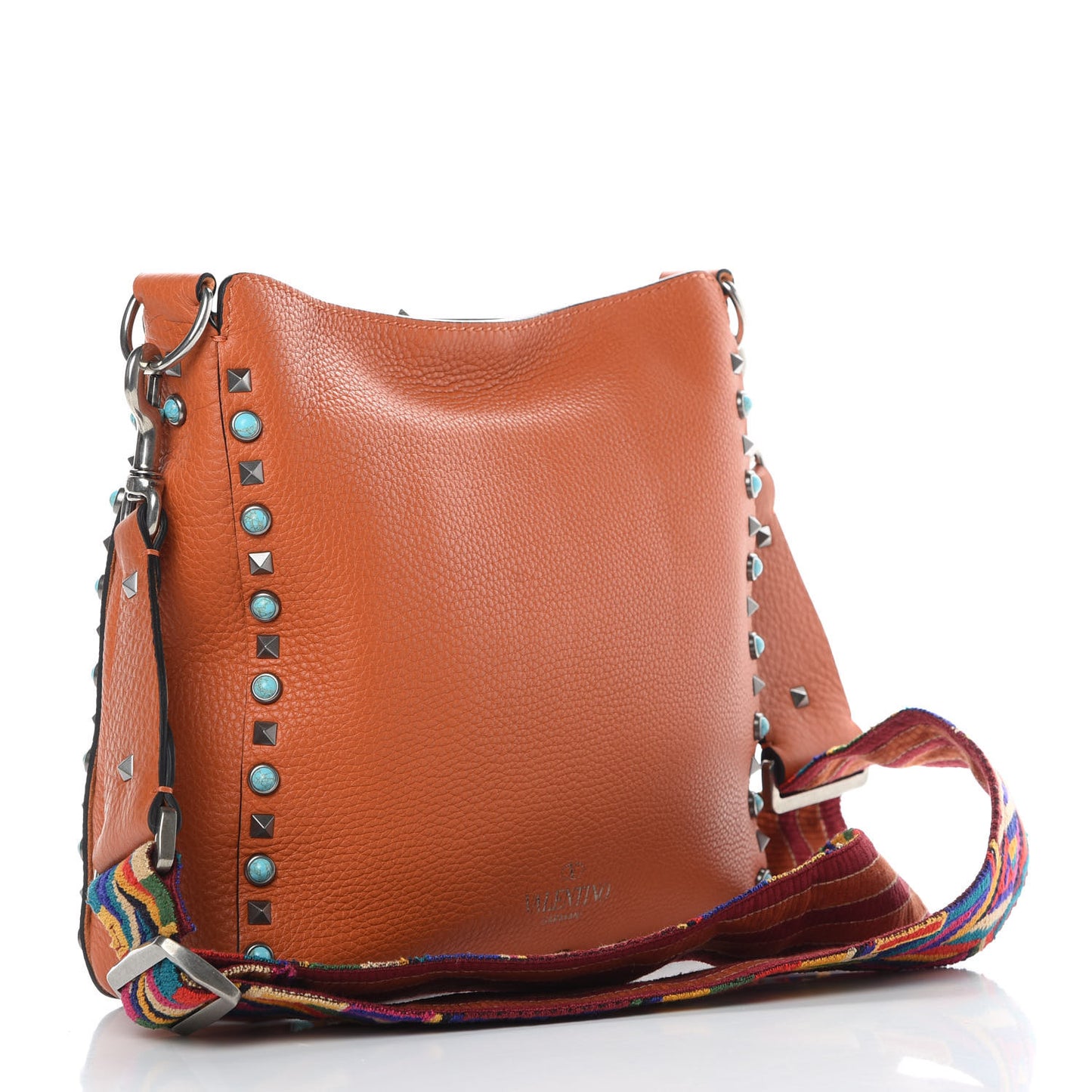Pebbled Calfskin Small Guitar Strap Rockstud Rolling Flip-Lock Messenger Bag Orange
