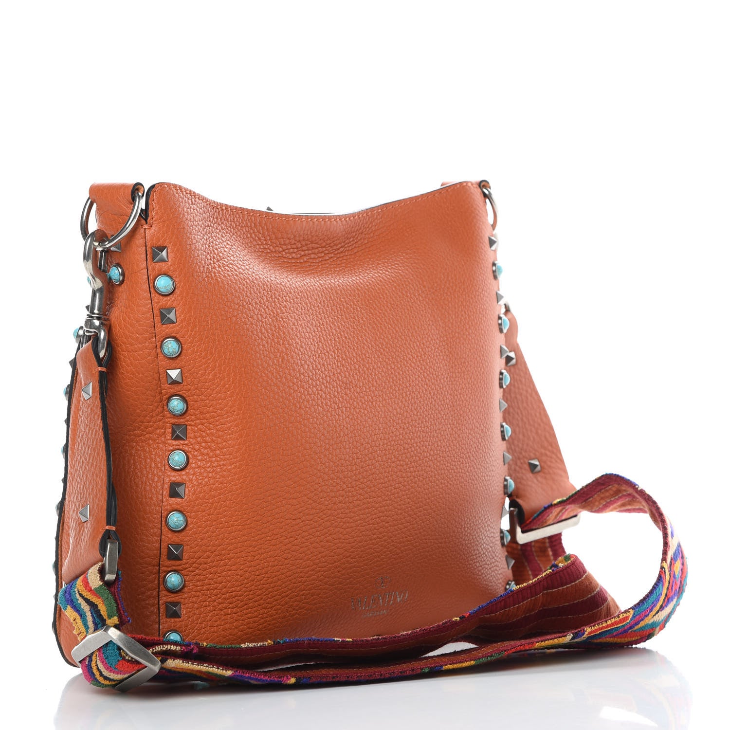 Valentino Garavani Pebbled Calfskin Small Guitar Strap Rockstud Rolling Flip-Lock Messenger Bag Orange 3 of 10