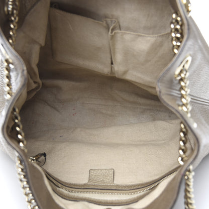 Gucci Metallic Pebbled Calfskin Medium Soho Chain Shoulder Bag Golden Beige 6 of 17