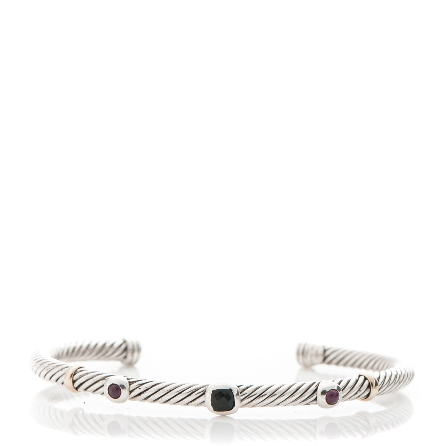 David Yurman Sterling Silver 18K Yellow Gold Garnet Black Onyx 4mm Renaissance Bracelet 1 of 4
