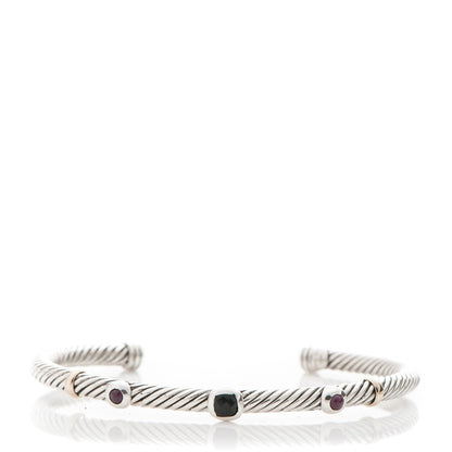 David Yurman Sterling Silver 18K Yellow Gold Garnet Black Onyx 4mm Renaissance Bracelet 1 of 4