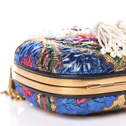 Gucci Brocade Pearl Bow Sandy Flow Chain Clutch Gold Blue Royal Multicolor 8 of 9