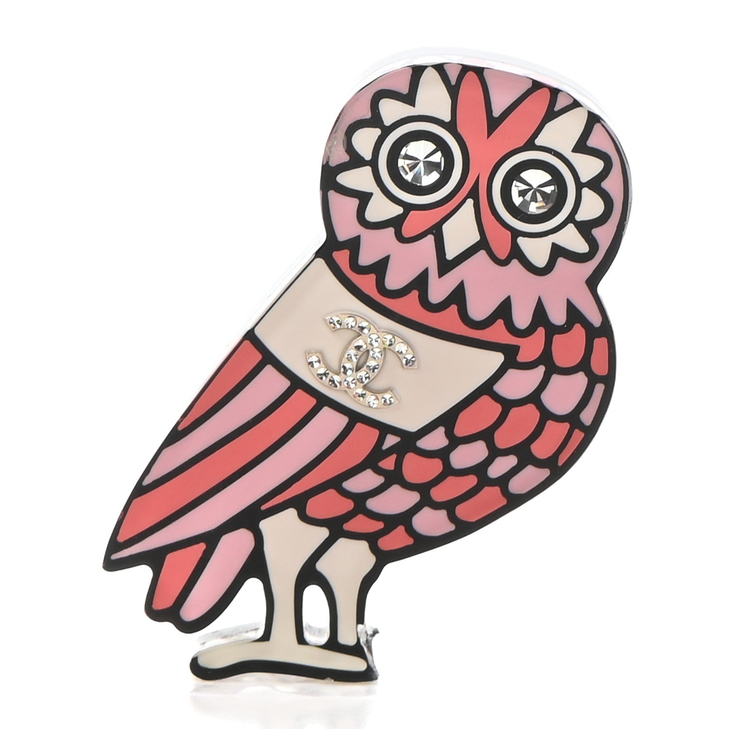 Chanel Resin Crystal Owl CC Brooch Pink 1 of 7