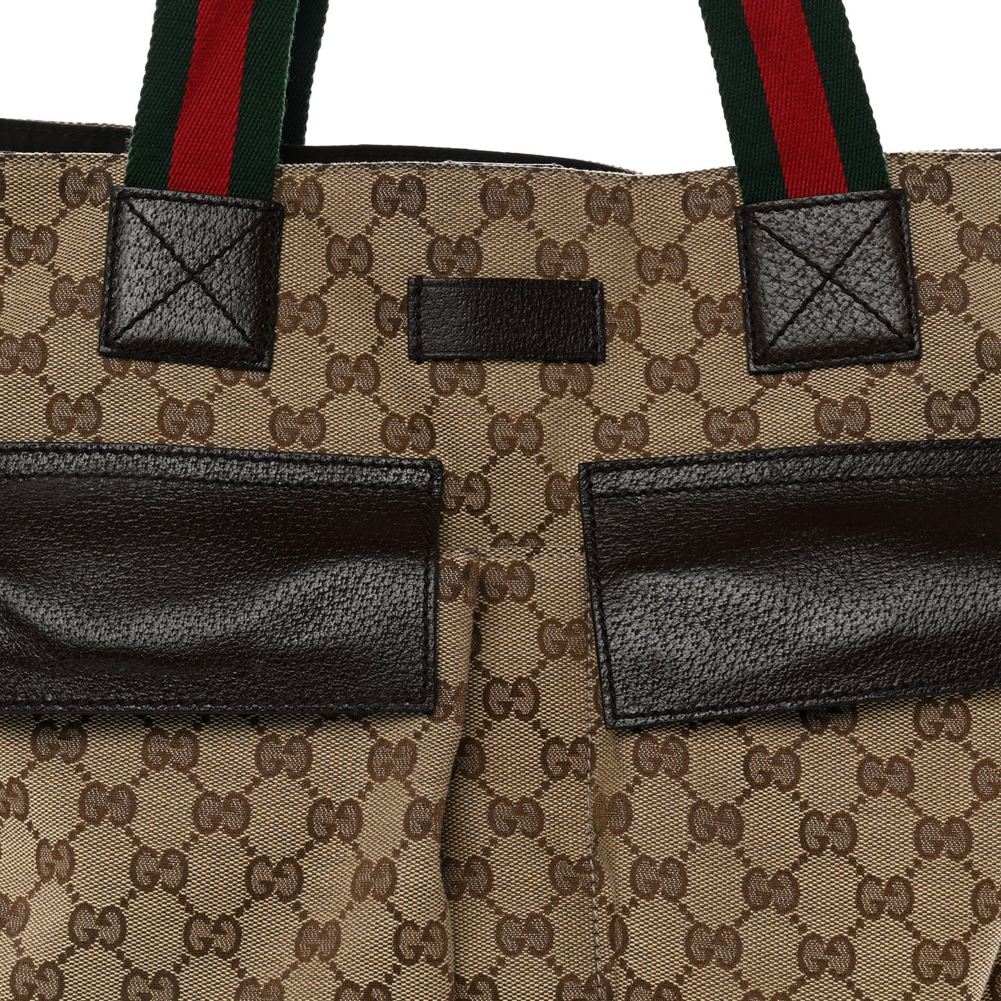 GG Monogram Medium Web Handle Double Pocket Tote Brown