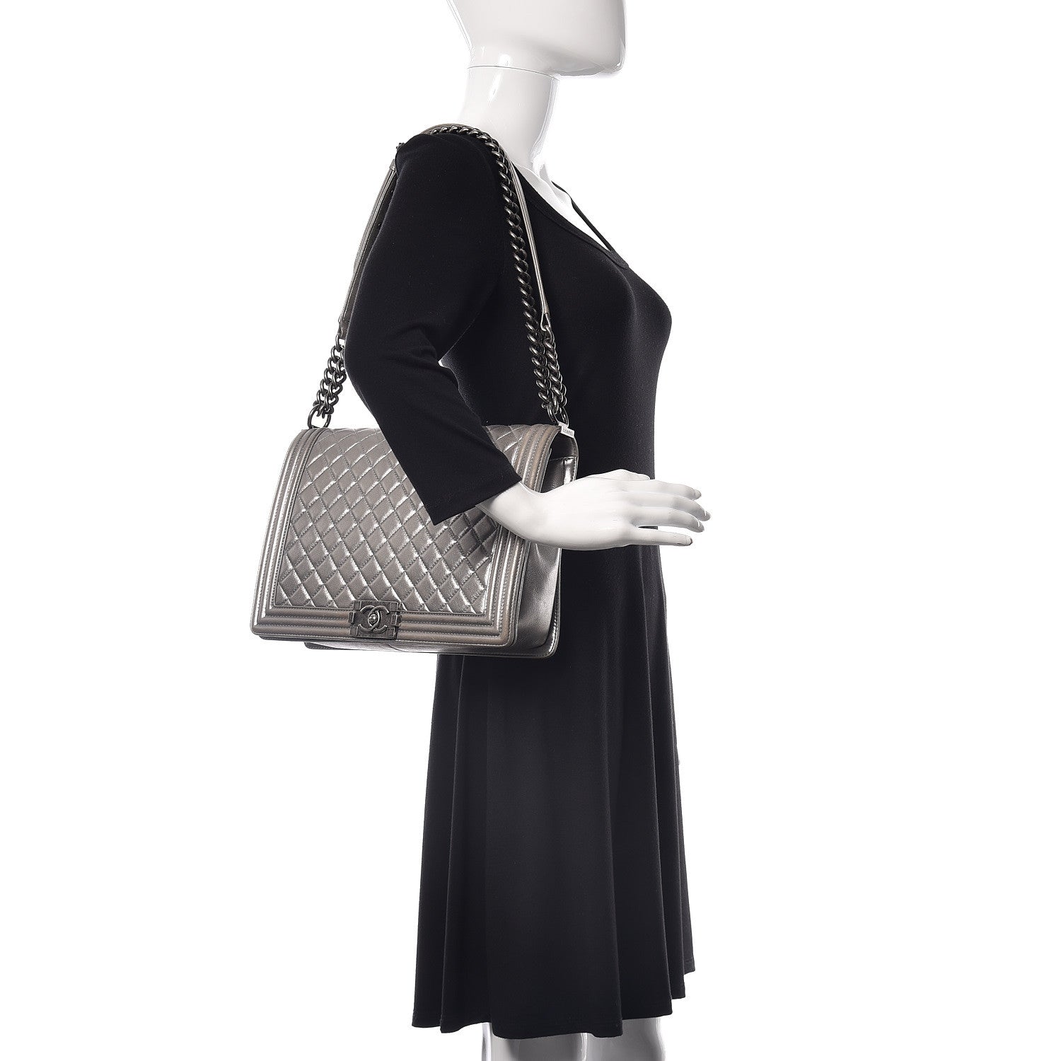 Chanel Metallic Calfskin Quilted Large Boy Flap Silver 2 of 10