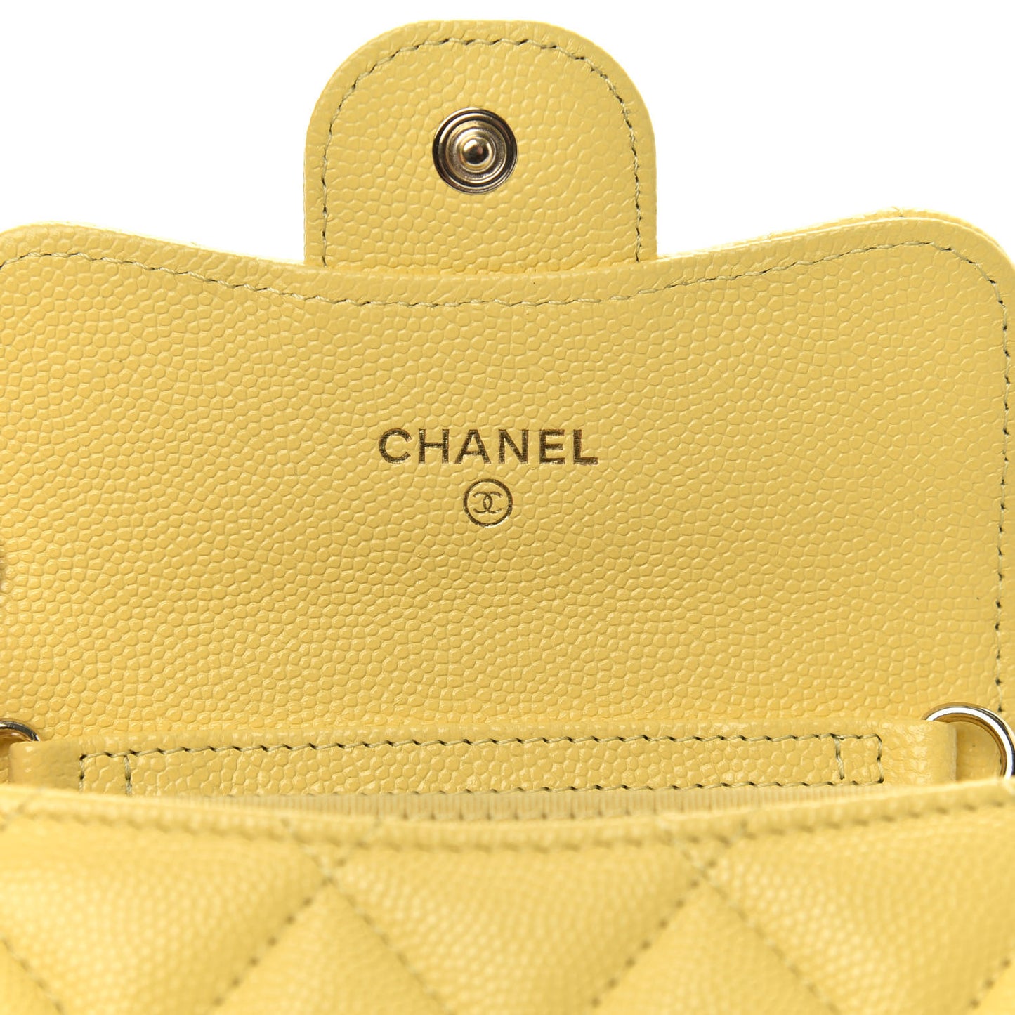Caviar Quilted Flap Card Holder On Chain Yellow