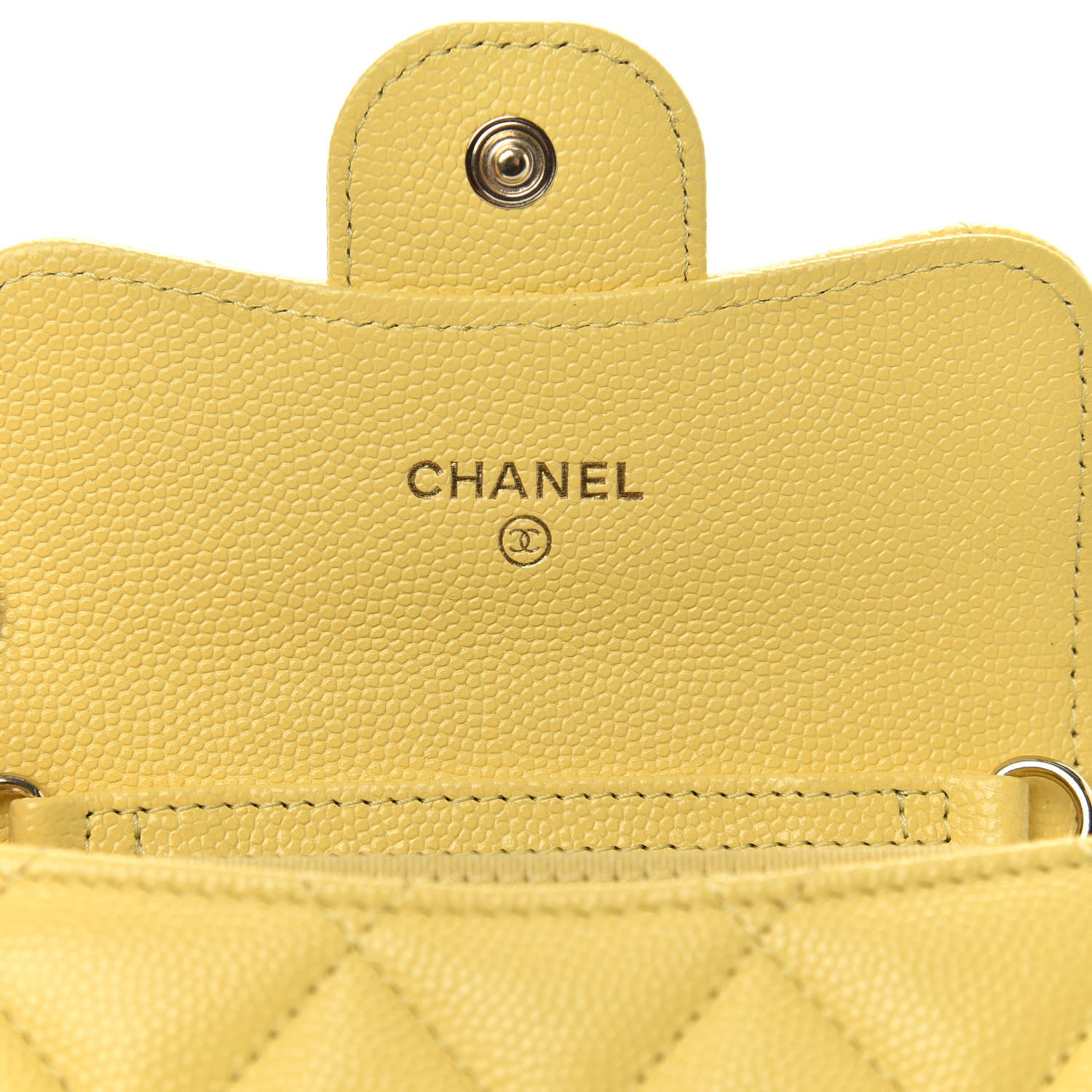 Chanel Caviar Quilted Flap Card Holder On Chain Yellow 6 of 9