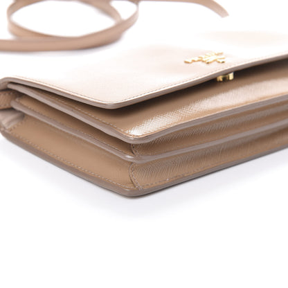 Prada Saffiano Vernice Metal Flap Wallet with Strap Cammeo 7 of 8