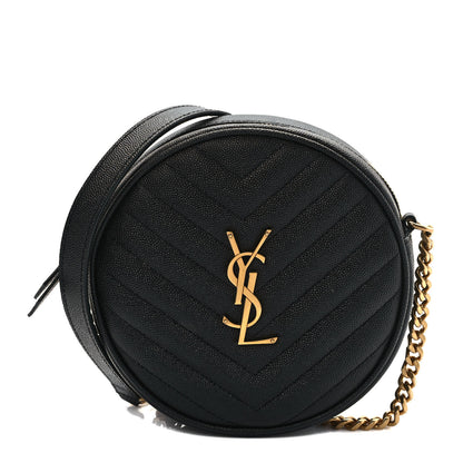 Saint Laurent Grain De Poudre Matelasse Chevron Quilted Round Vinyle Camera Bag Black 1 of 10