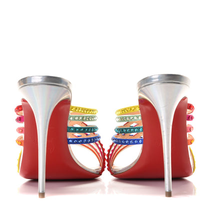 Christian Louboutin Specchio Calfskin Crystal Marthastrass 100 Slide Sandals 39 Silver Multicolor 5 of 10