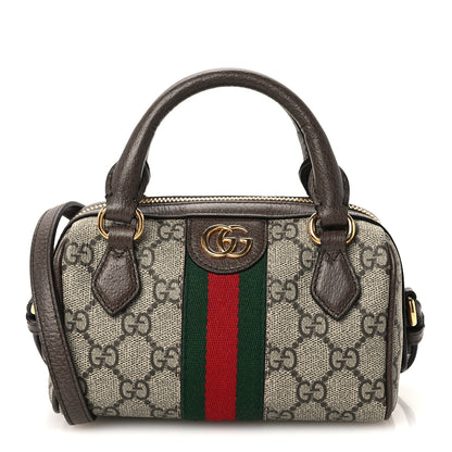 Gucci GG Supreme Monogram Textured Dollar Calfskin Web Super Mini Ophidia Top Handle Bowler Bag Beige Ebony New Acero 1 of 10