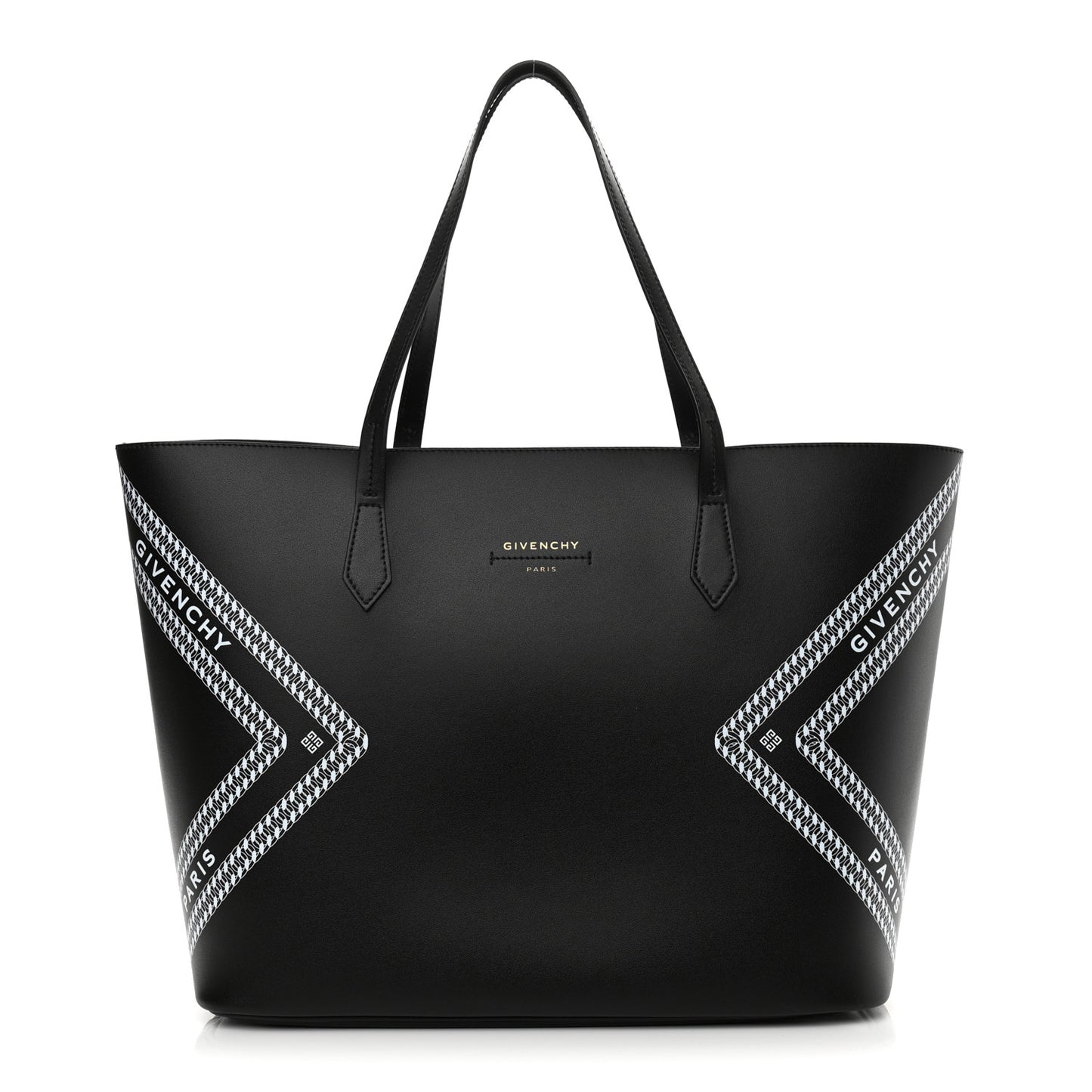 Smooth Calfskin Logo Chain Wing Shopper Tote Black White