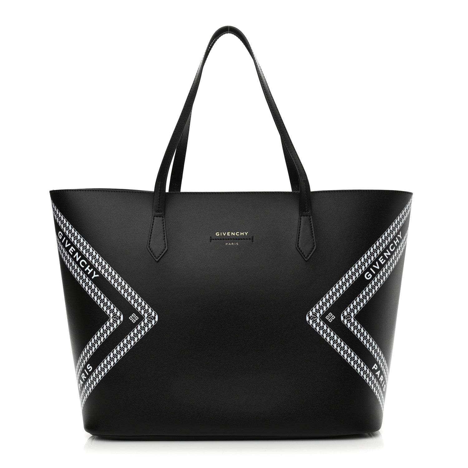 Givenchy Smooth Calfskin Logo Chain Wing Shopper Tote Black White 3 of 11