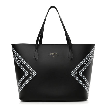 Givenchy Smooth Calfskin Logo Chain Wing Shopper Tote Black White 3 of 11