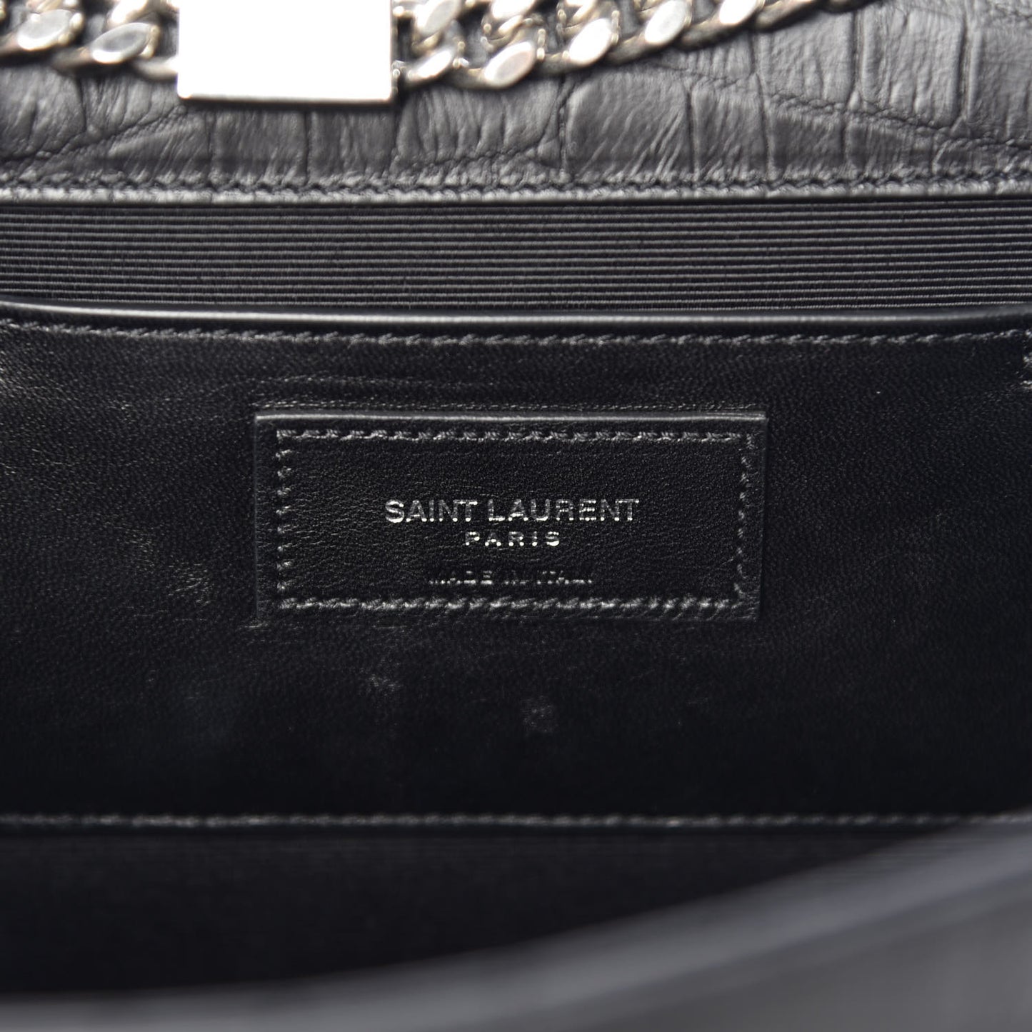 Calfskin Crocodile Embossed Large Classic Monogram Kate Satchel Black