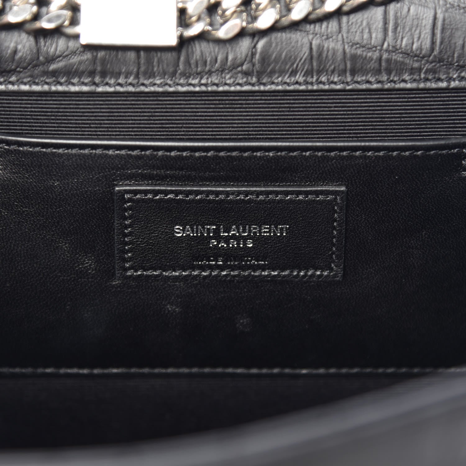 Saint Laurent Calfskin Crocodile Embossed Large Classic Monogram Kate Satchel Black 9 of 9
