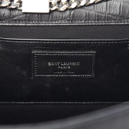 Saint Laurent Calfskin Crocodile Embossed Large Classic Monogram Kate Satchel Black 9 of 9