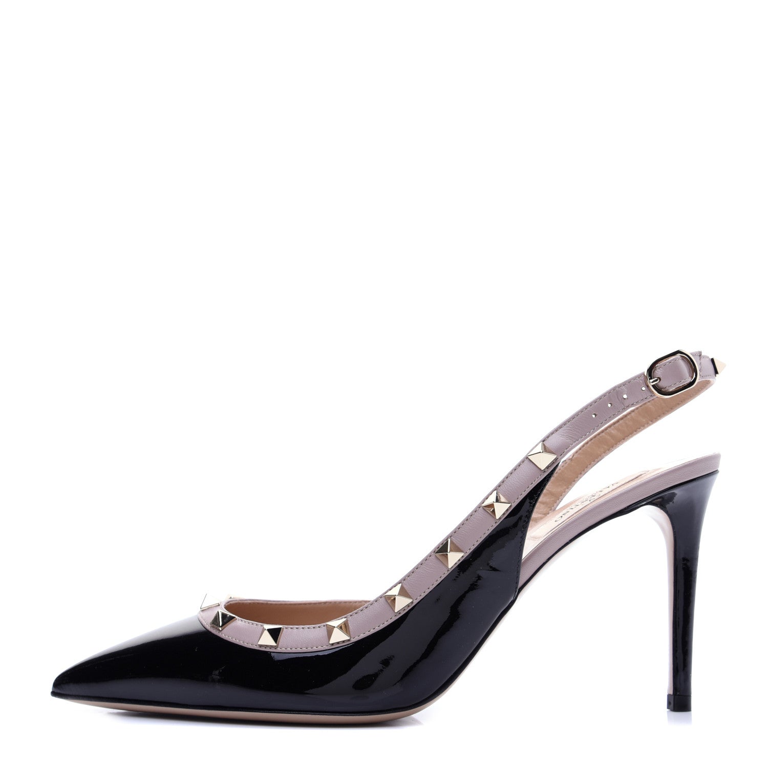 Valentino Garavani Patent Rockstud Half D'Orsay Slingback 85mm Pumps 40.5 Black Poudre 1 of 10