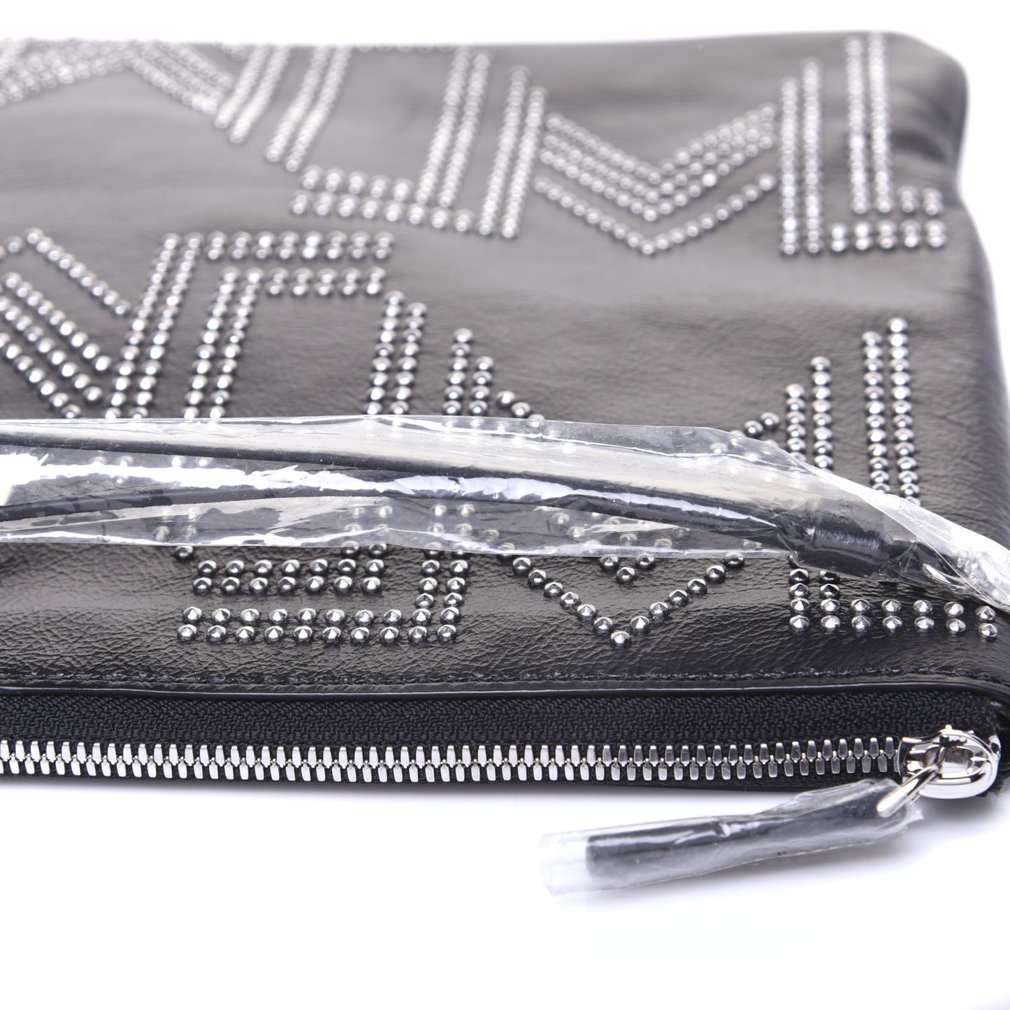 Lambskin Studded Wristlet Pouch Black