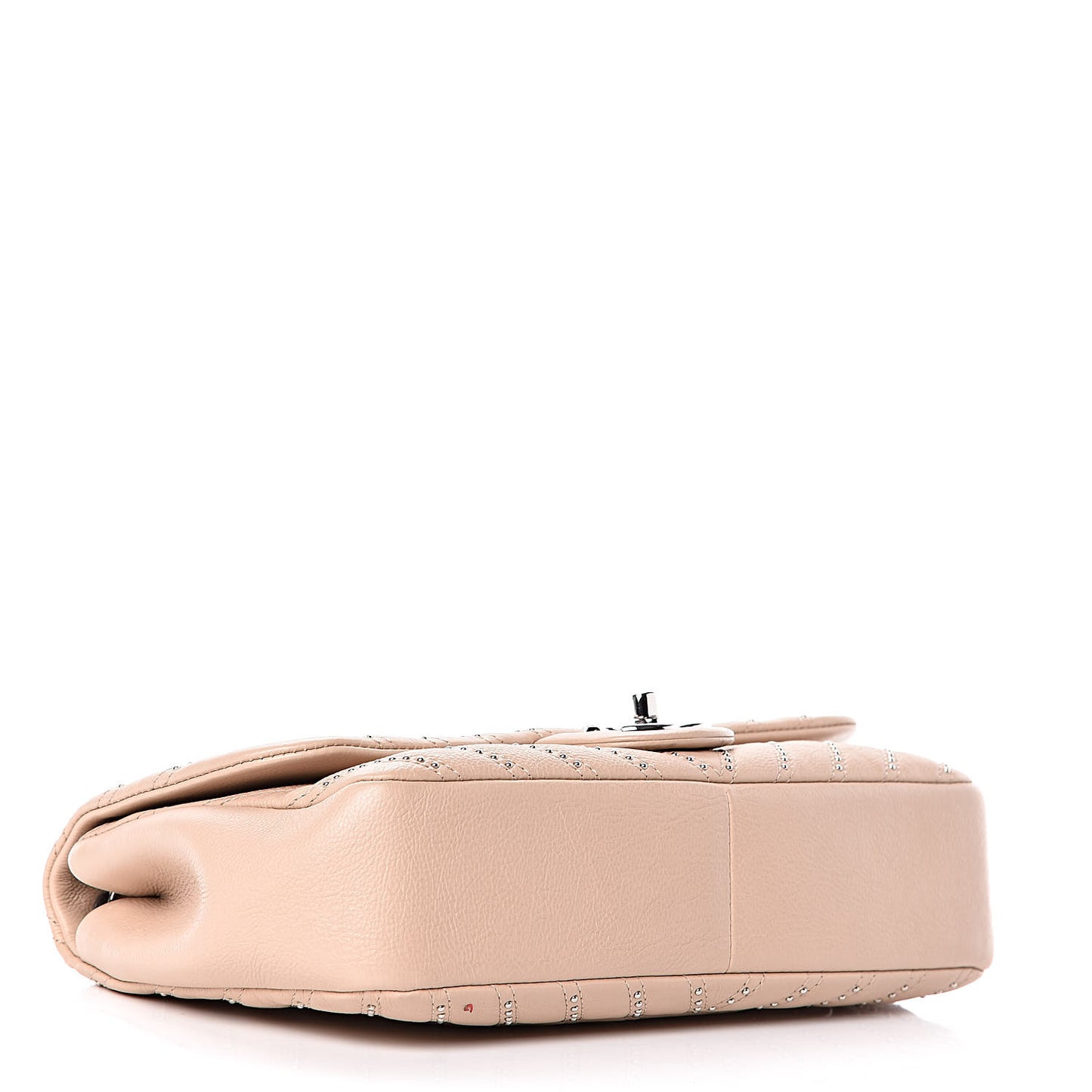 Calfskin Studded Chevron Quilted Medium Wars Flap Beige
