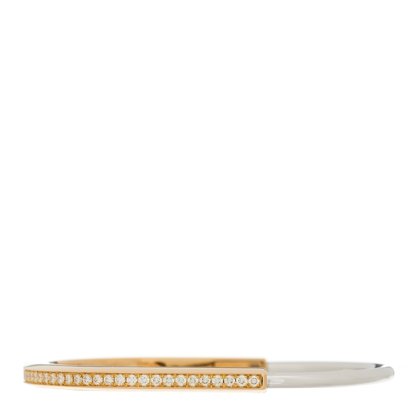 18K Yellow White Gold Diamond Narrow Tiffany Lock Half Pave Bangle Bracelet