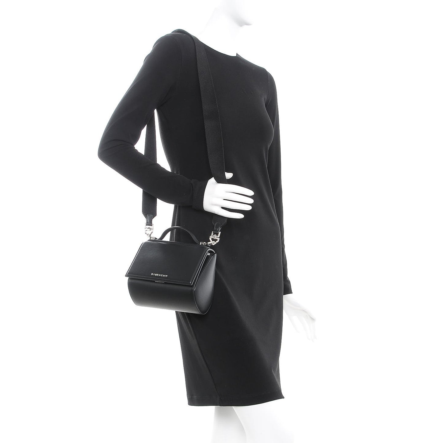 Calfskin Mini Pandora Box Logo Strap Crossbody Bag Black