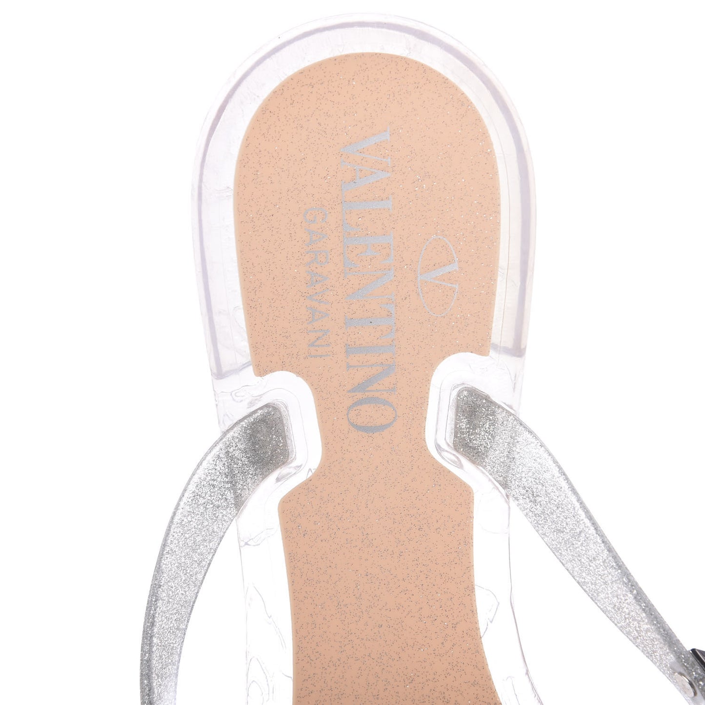 PVC Jelly Glitter Rockstud Bow Thong Sandals 36 Silver