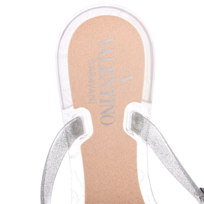 Valentino Garavani PVC Jelly Glitter Rockstud Bow Thong Sandals 36 Silver 7 of 7