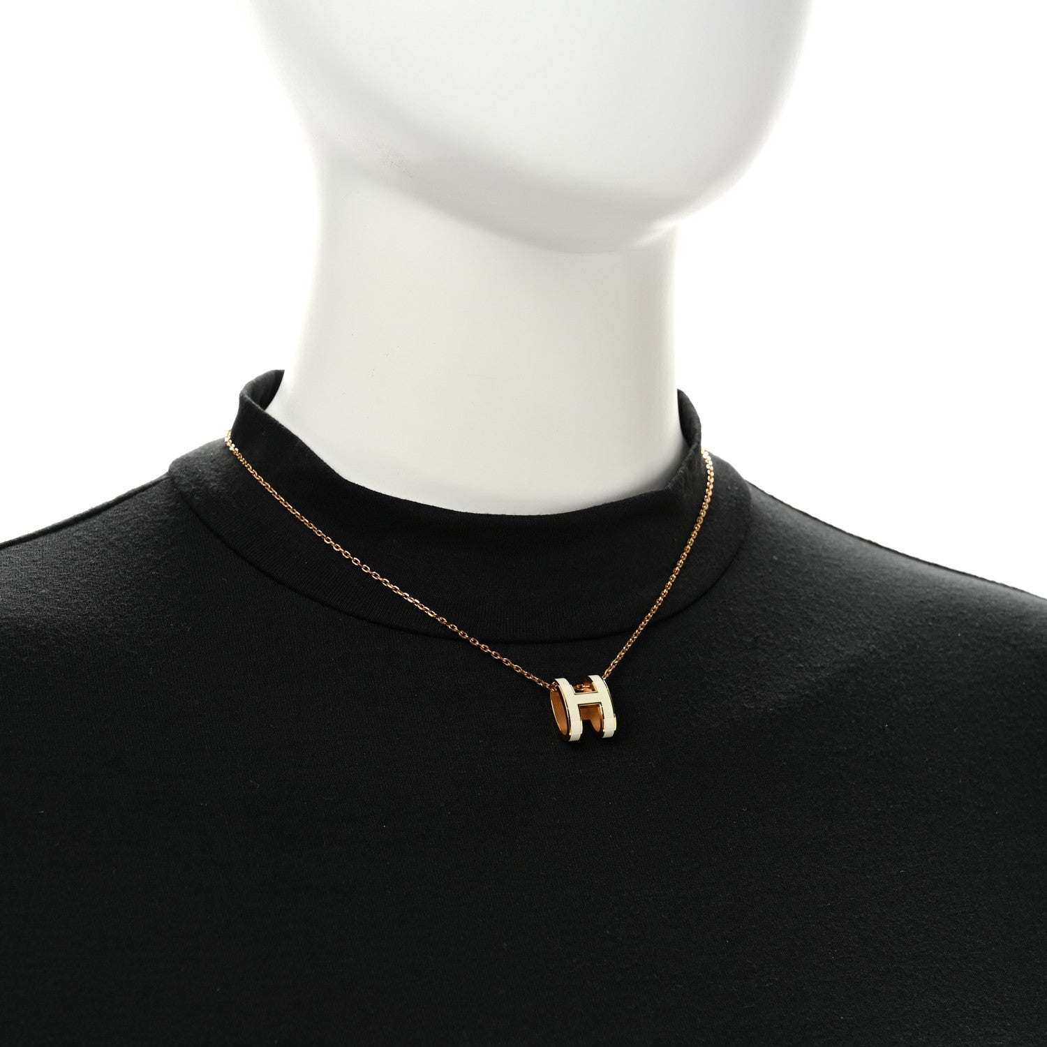 Hermes Lacquered Gold Pop H Pendant Necklace White 1819046