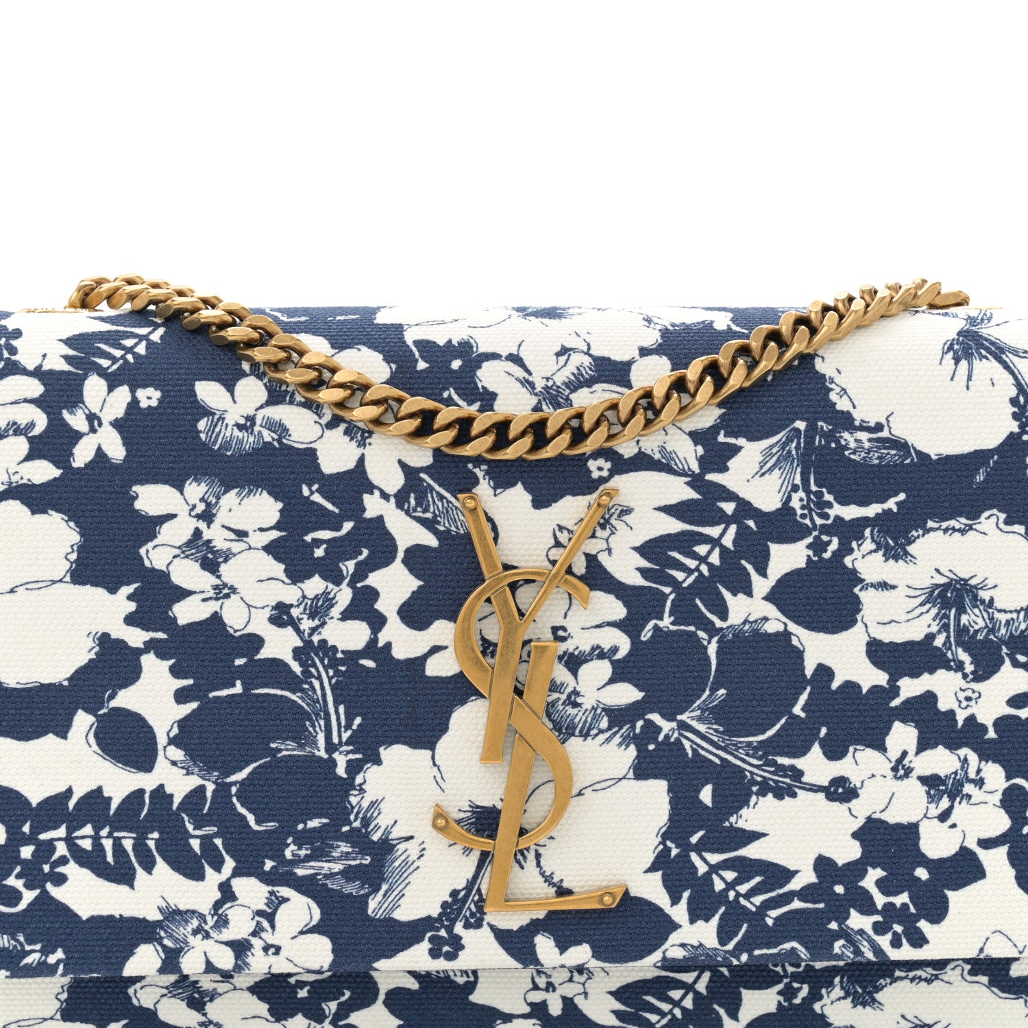 Saint Laurent Canvas Small Monogram Hibiscus Print Kate Satchel Blue 8 of 11