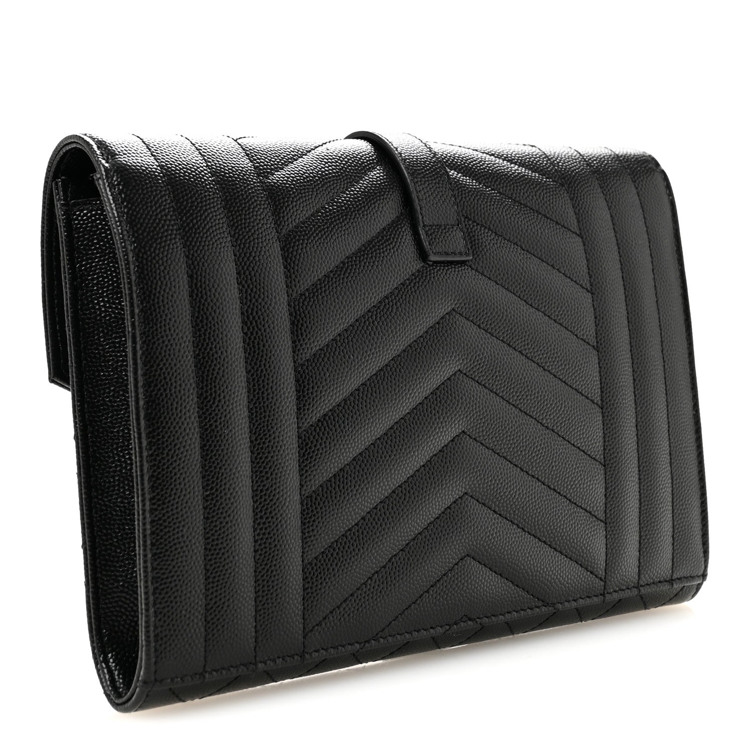 Saint Laurent Grain De Poudre Textured Mixed Matelasse Triquilt Monogram Clutch Black 3 of 8