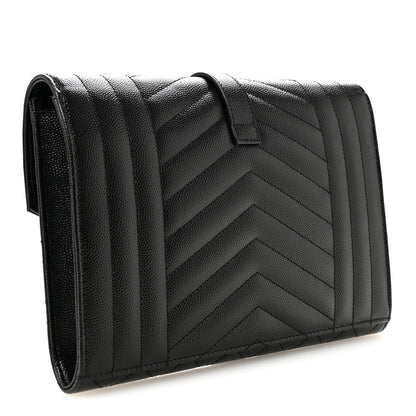 Saint Laurent Grain De Poudre Textured Mixed Matelasse Triquilt Monogram Clutch Black 3 of 8