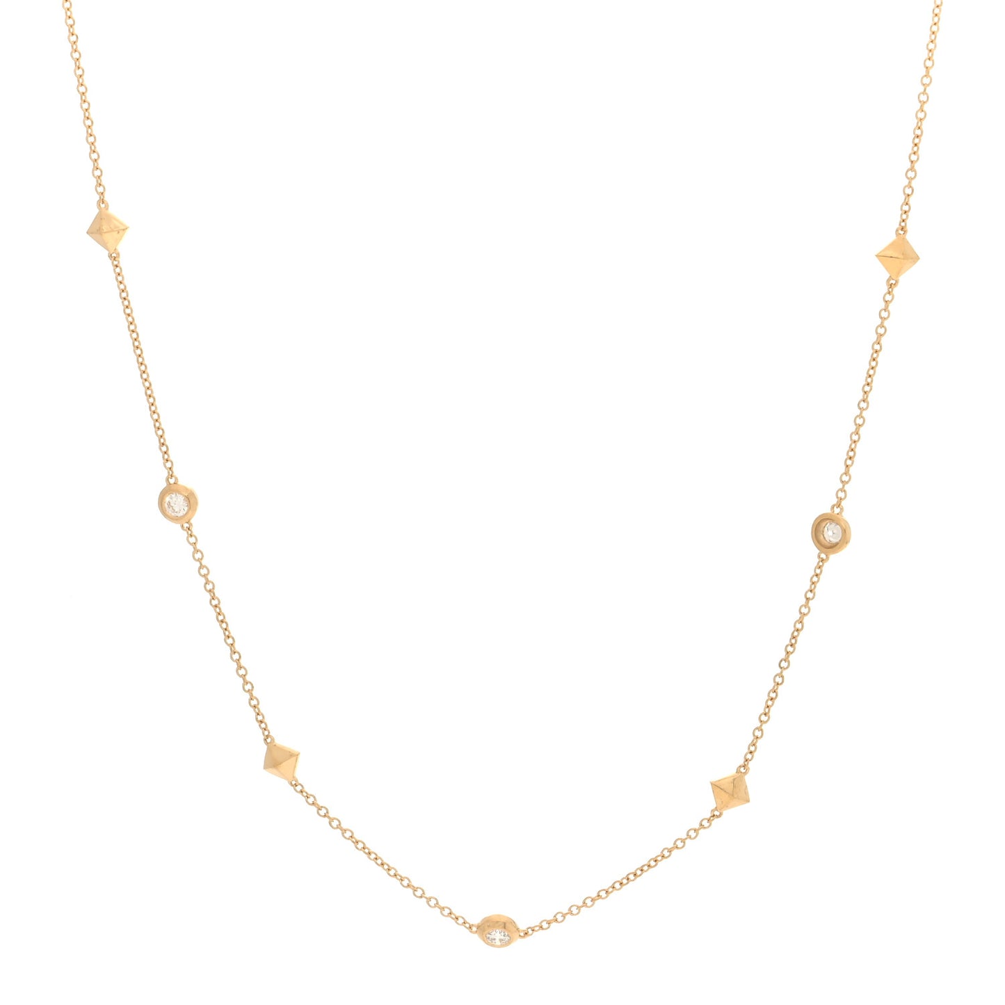 18K Yellow Gold Diamond Petite Modern Renaissance Station Necklace