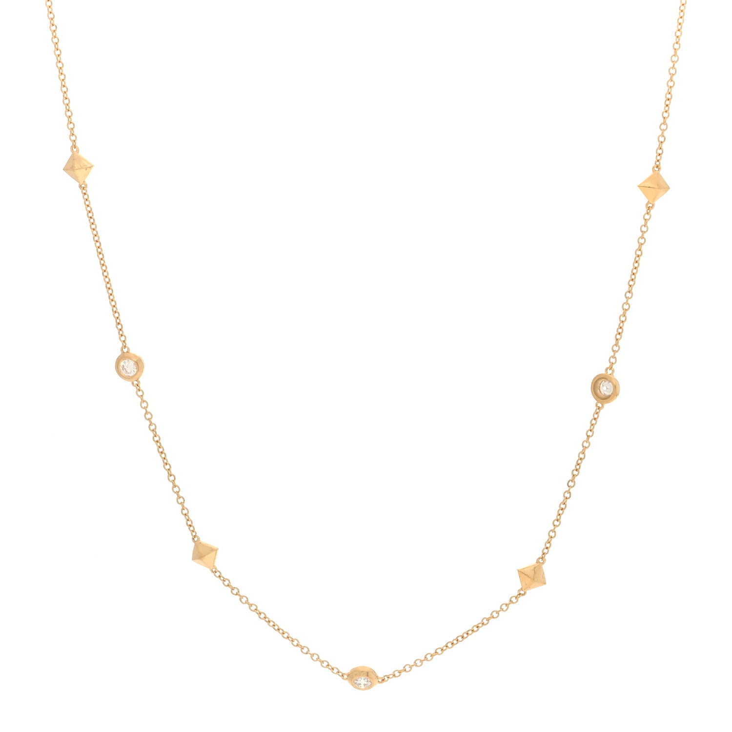 David Yurman 18K Yellow Gold Diamond Petite Modern Renaissance Station Necklace 1 of 4