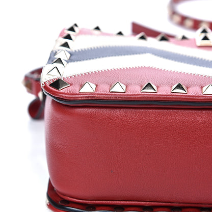 Valentino Garavani Calfskin Canvas Zig Zag Print Rockstud Flip Lock Camera Crossbody Bag Red Blue 11 of 11