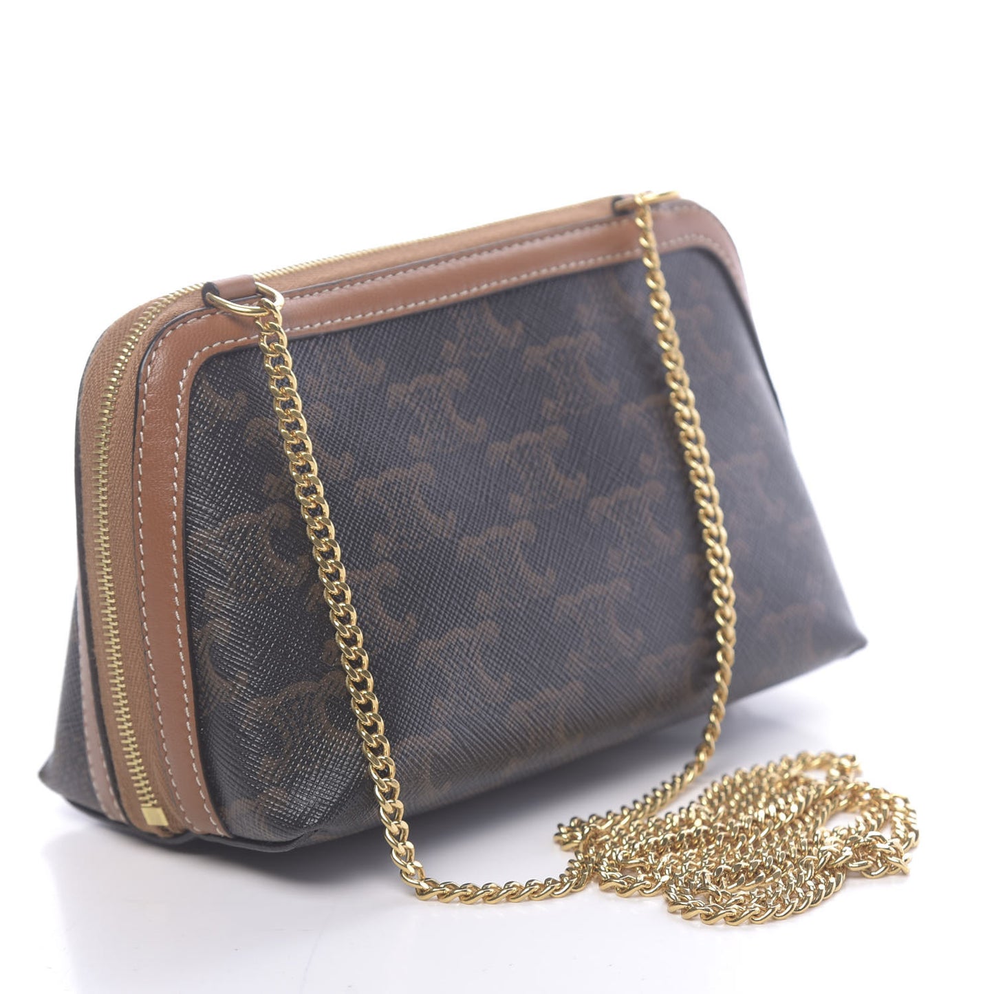 Lambskin Triomphe Canvas Embroidered Logo Clutch With Chain Tan